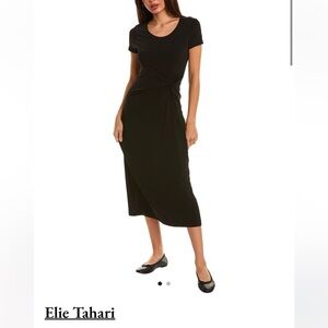 Elie Tahari Black Short Sleeve Midi Dress in Black Noir Sz Large. NWT $245